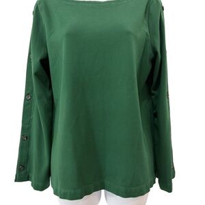 J Jill Women's Long sleeve Green Button-Sleeve Top. Medium